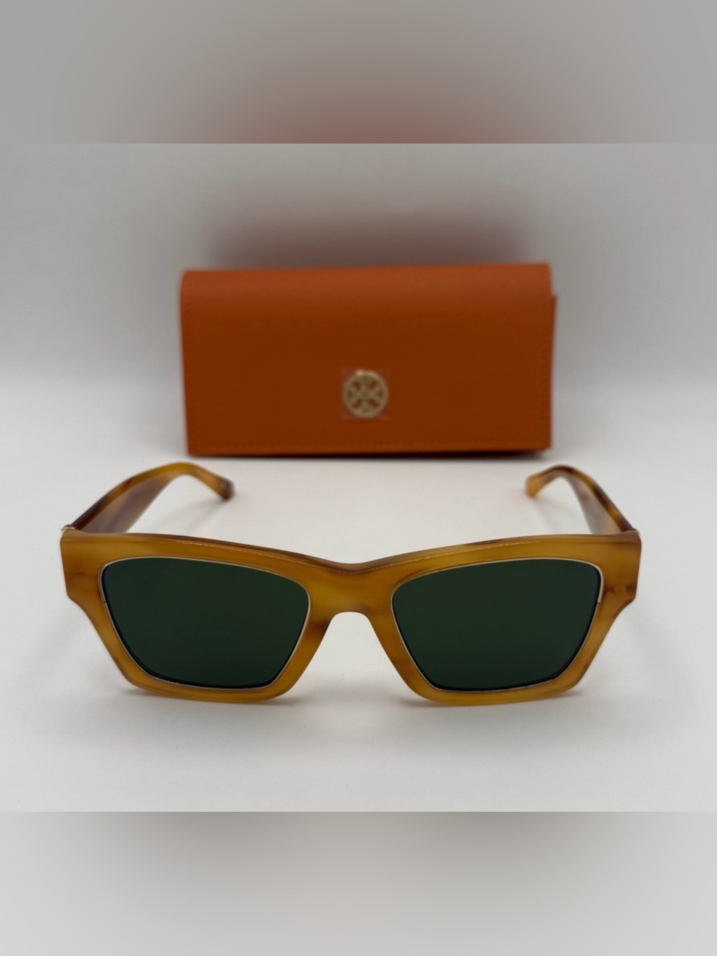 Tory Burch Amber Yellow Square Sunglasses With Logo On The Sides! Full Inclusion